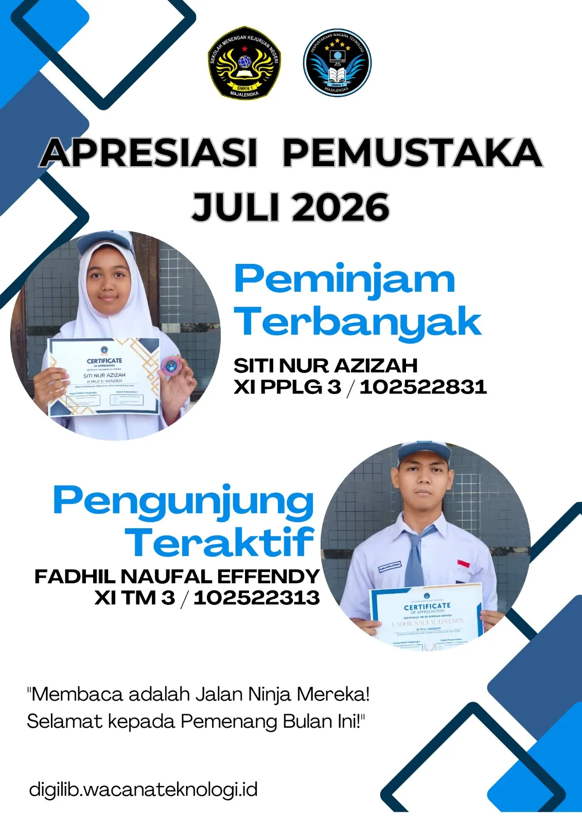 SMKN 1 Majalengka Beri Apresiasi Pemustaka Terbaik Periode Juli 2026